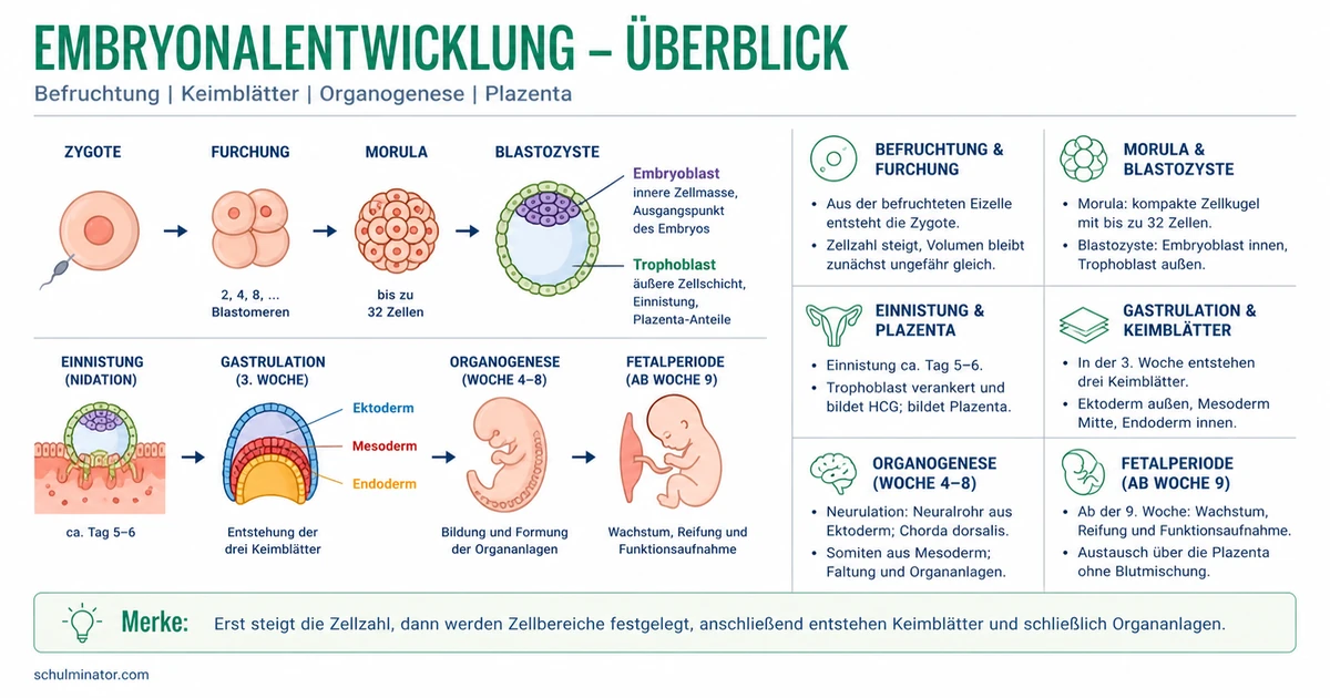 Embryonalentwicklung: Phasen und Keimblätter