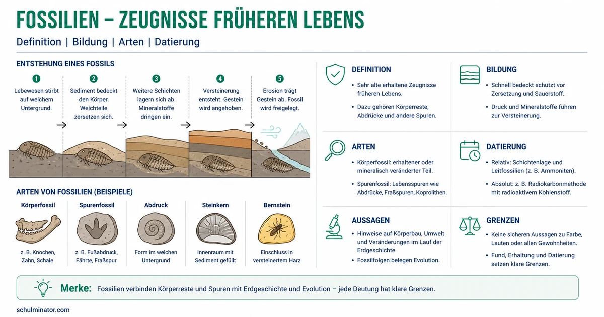 Fossilien: Entstehung, Arten und Altersbestimmung