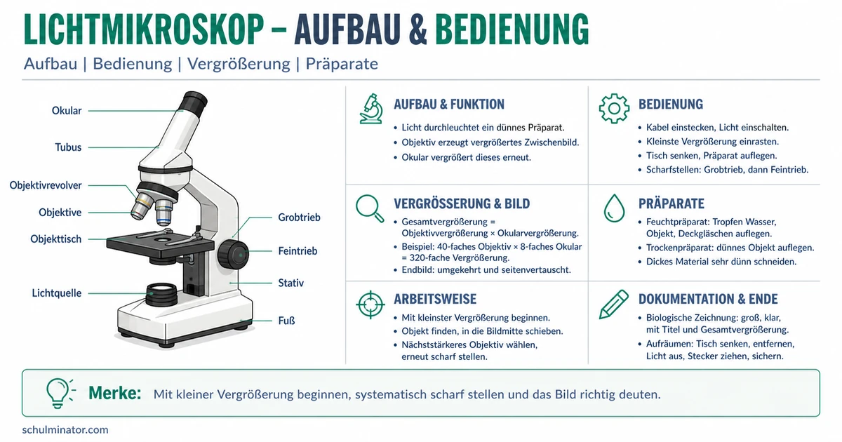 Mikroskop: Aufbau, Bedienung und Vergrößerung