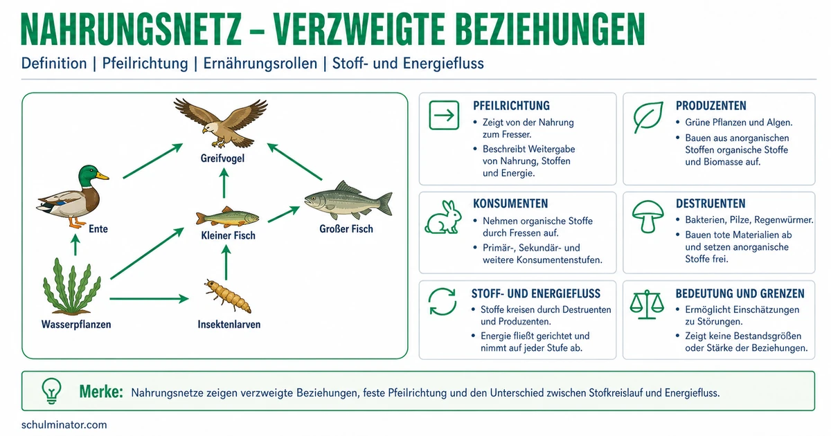 Nahrungsnetz: Aufbau, Pfeile und Energiefluss