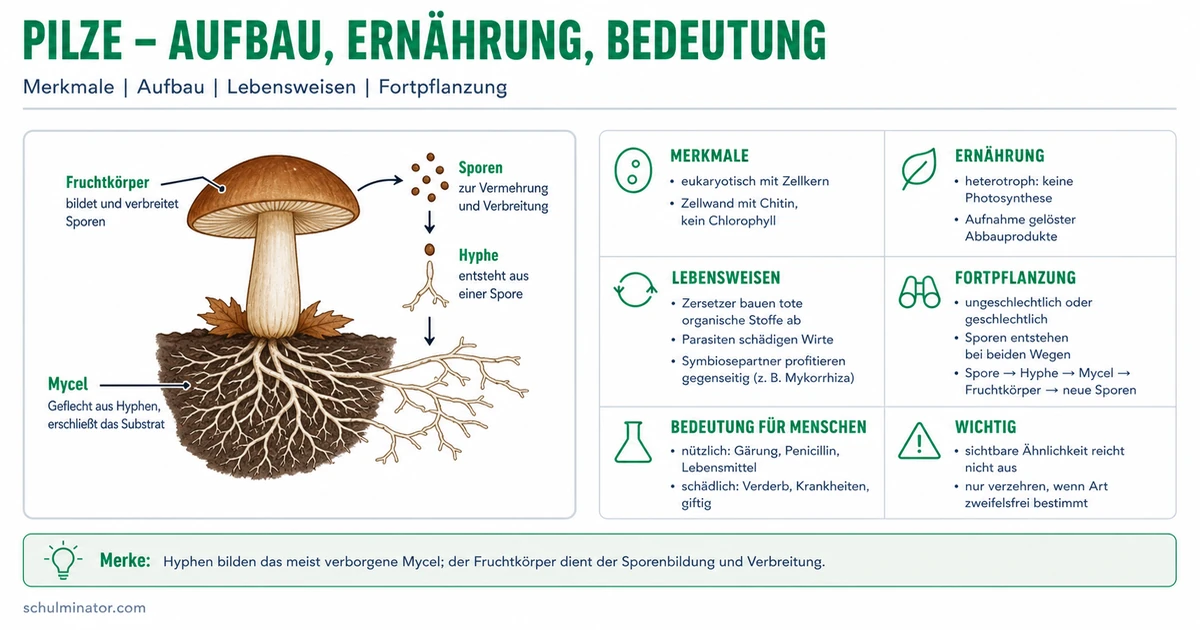 Pilze: Aufbau, Ernährung und Bedeutung einfach erklärt