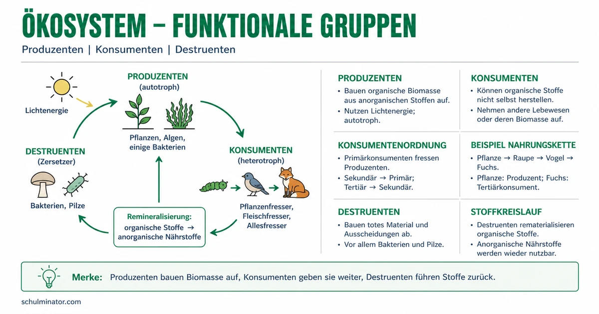 Produzenten, Konsumenten und Destruenten erklärt