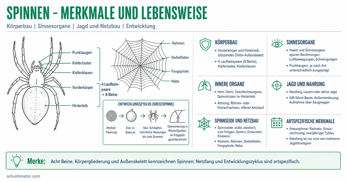 Spinnen: Körperbau, Jagd und Netz verstehen