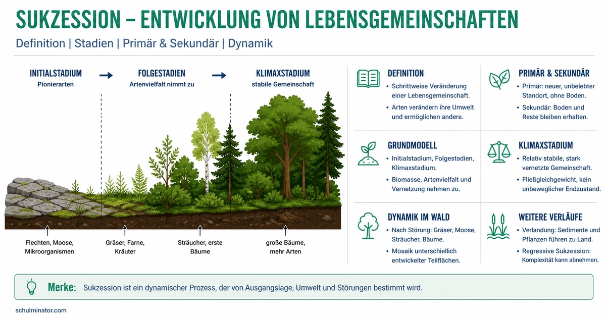 Sukzession: Arten, Stadien und Beispiele