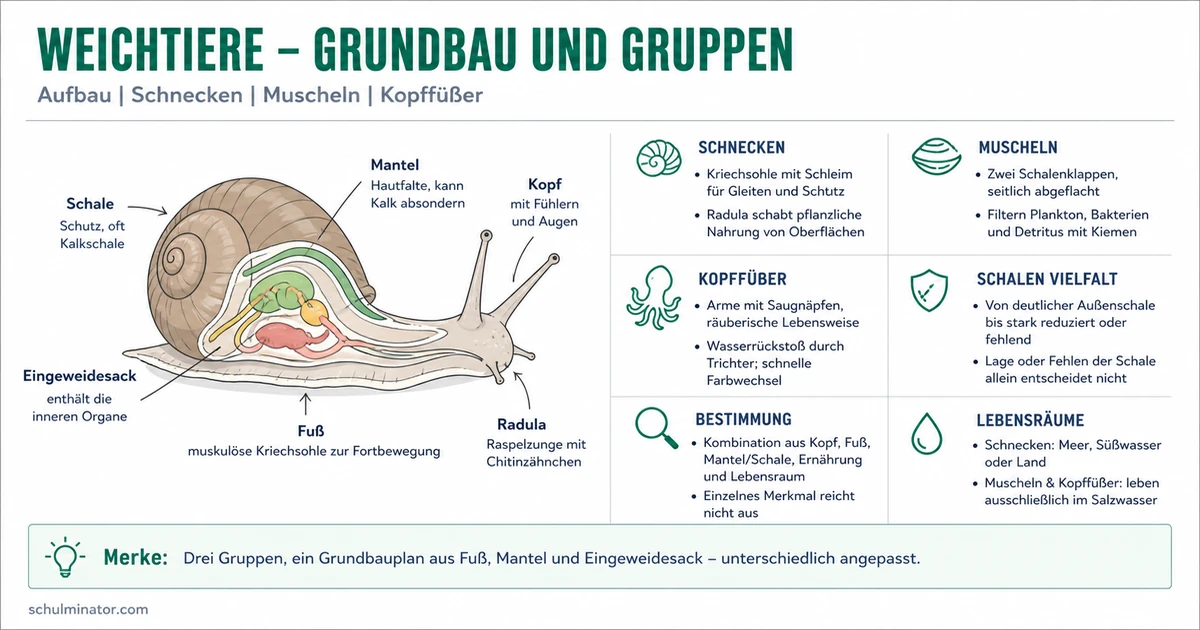 Weichtiere: Bau, Gruppen und Lebensweisen