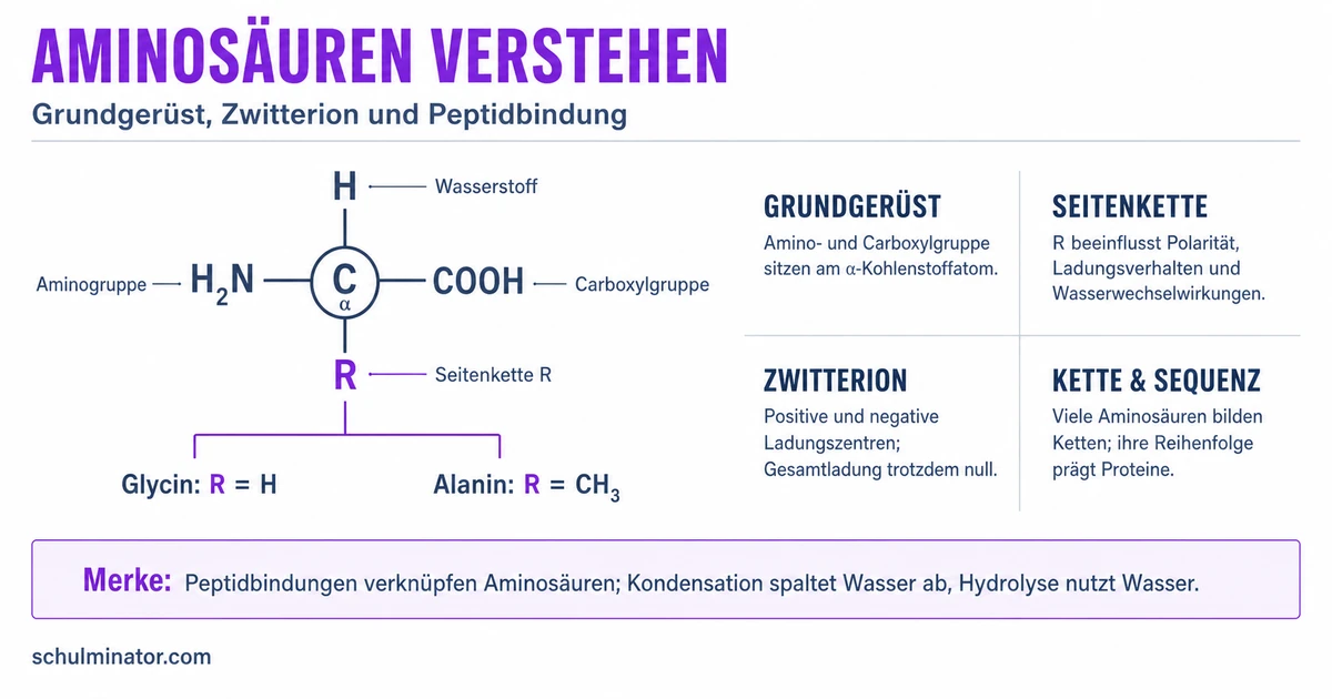 Aminosäuren: Aufbau, Zwitterion und Peptidbindung