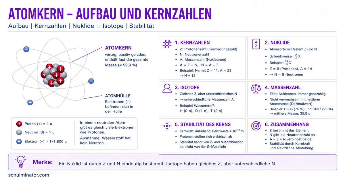 Atomkern: Aufbau, Kernzahlen und Isotope