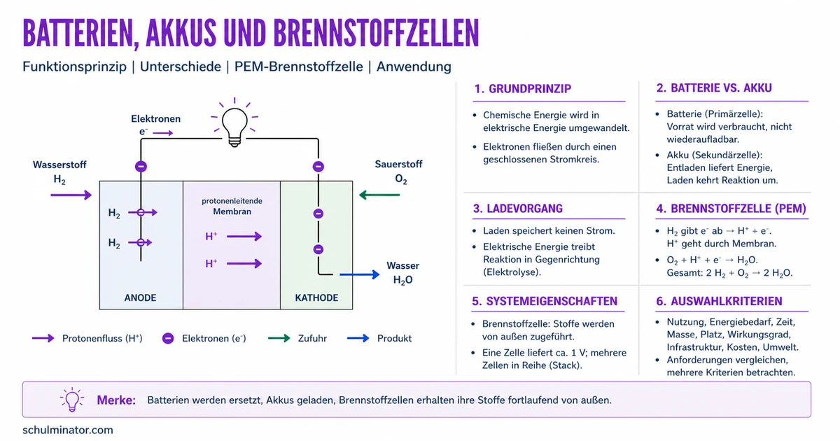 Batterie, Akku und Brennstoffzelle vergleichen