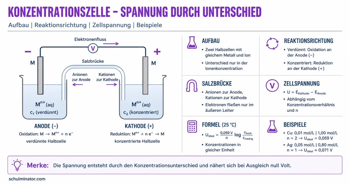 Konzentrationszelle: Polung und Spannung berechnen