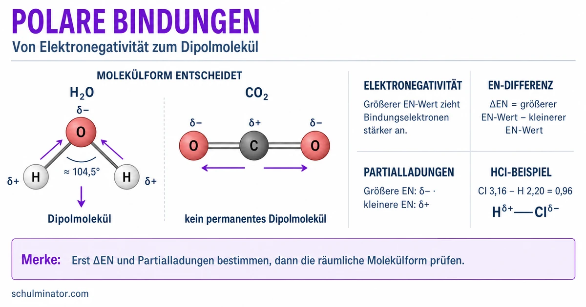 Polare Bindung: EN-Differenz und Dipol verstehen