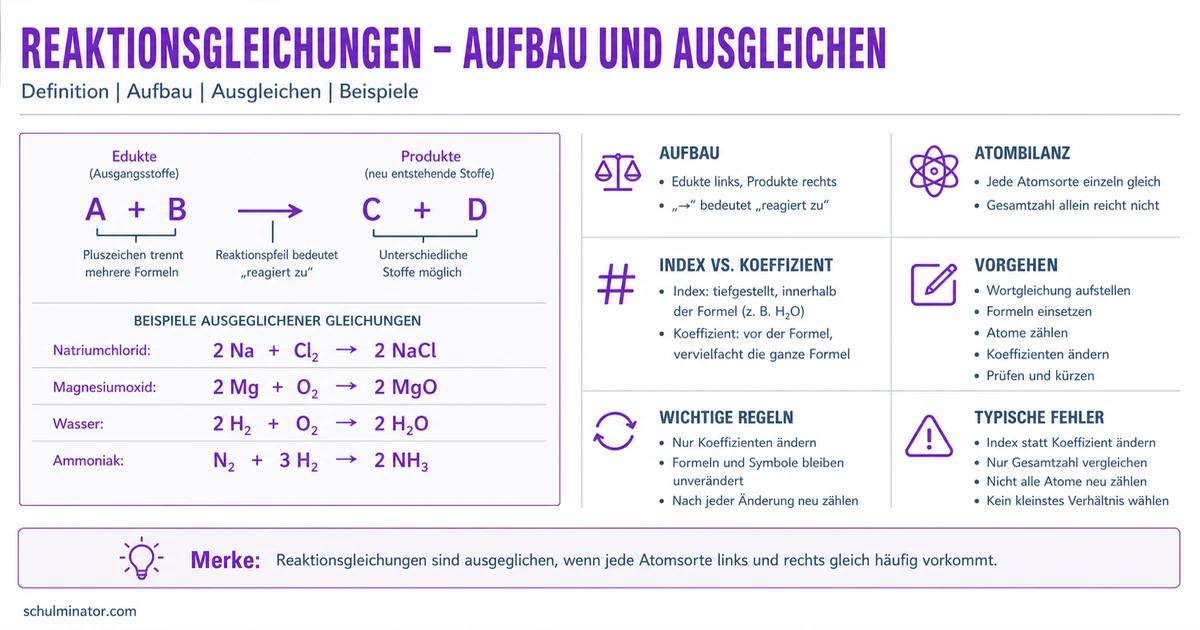Reaktionsgleichung ausgleichen: Schritt für Schritt