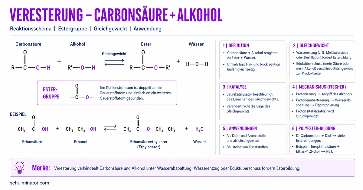 Veresterung: Reaktion, Gleichgewicht und Mechanismus