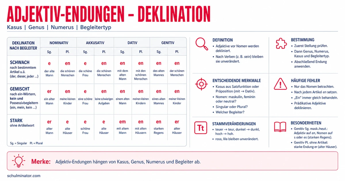 Adjektiv-Endungen: Regeln, Tabellen und Übungen