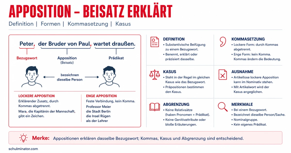Apposition erkennen: Kommas und Kasus erklärt