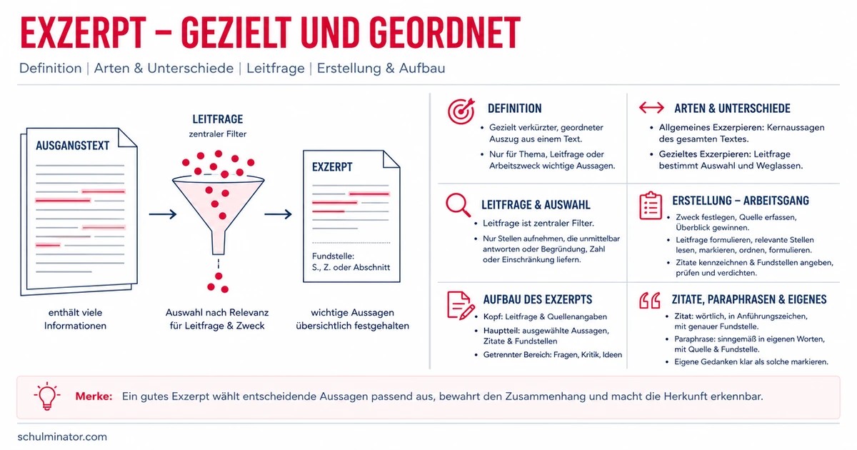 Exzerpt schreiben: Anleitung, Beispiel und Übungen