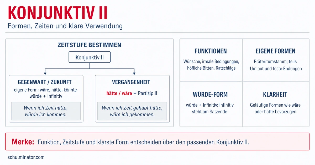 Konjunktiv II: Bildung, Gebrauch und Beispiele