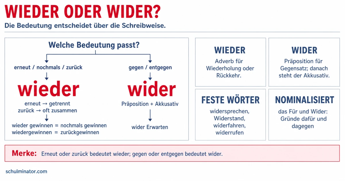 Wieder oder wider? Unterschied, Regeln und Übungen