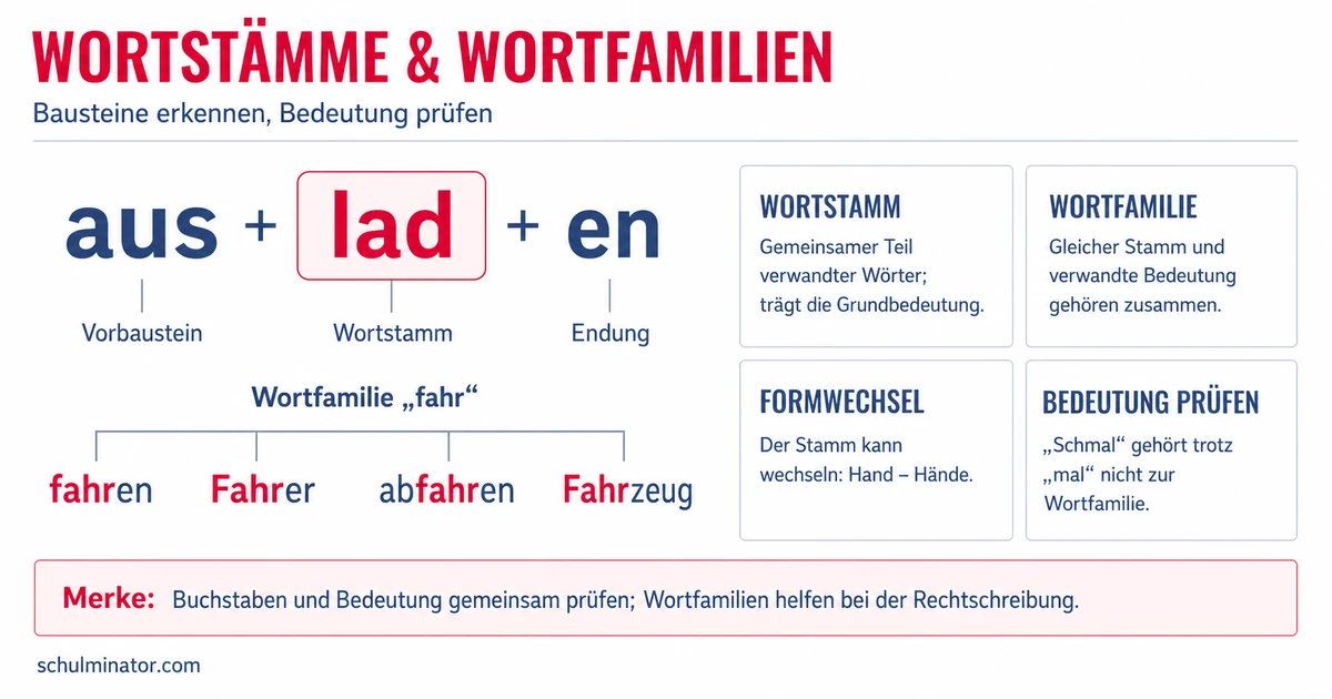 Wortstamm, Wortfamilie und Wortbausteine