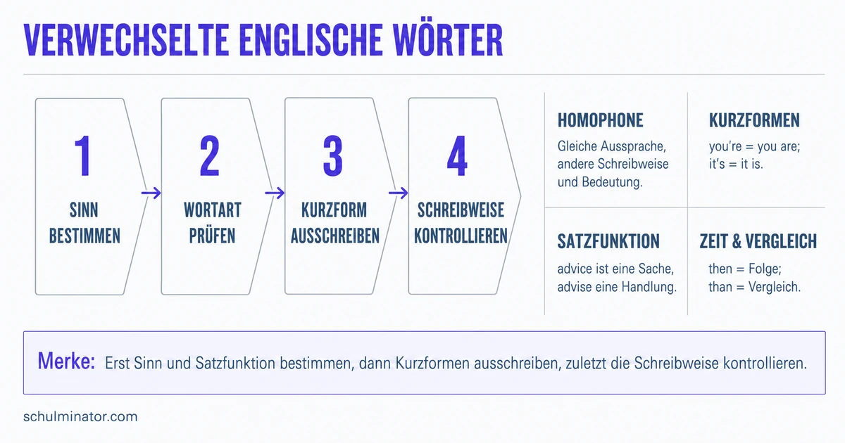 Häufig verwechselte englische Wörter unterscheiden