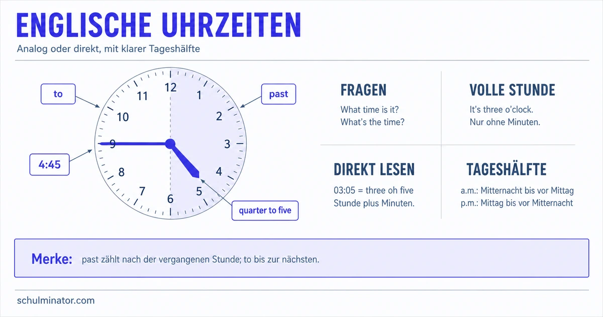 Uhrzeit auf Englisch: Regeln und Übungen