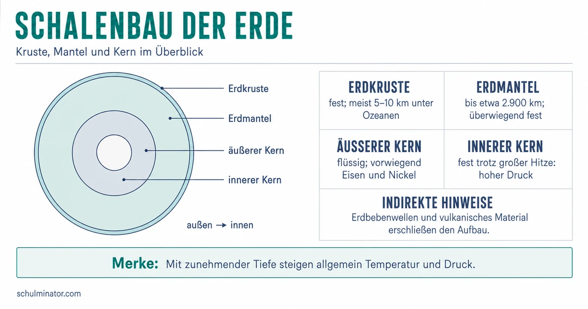 Erdaufbau: Kruste, Mantel und Kern verstehen
