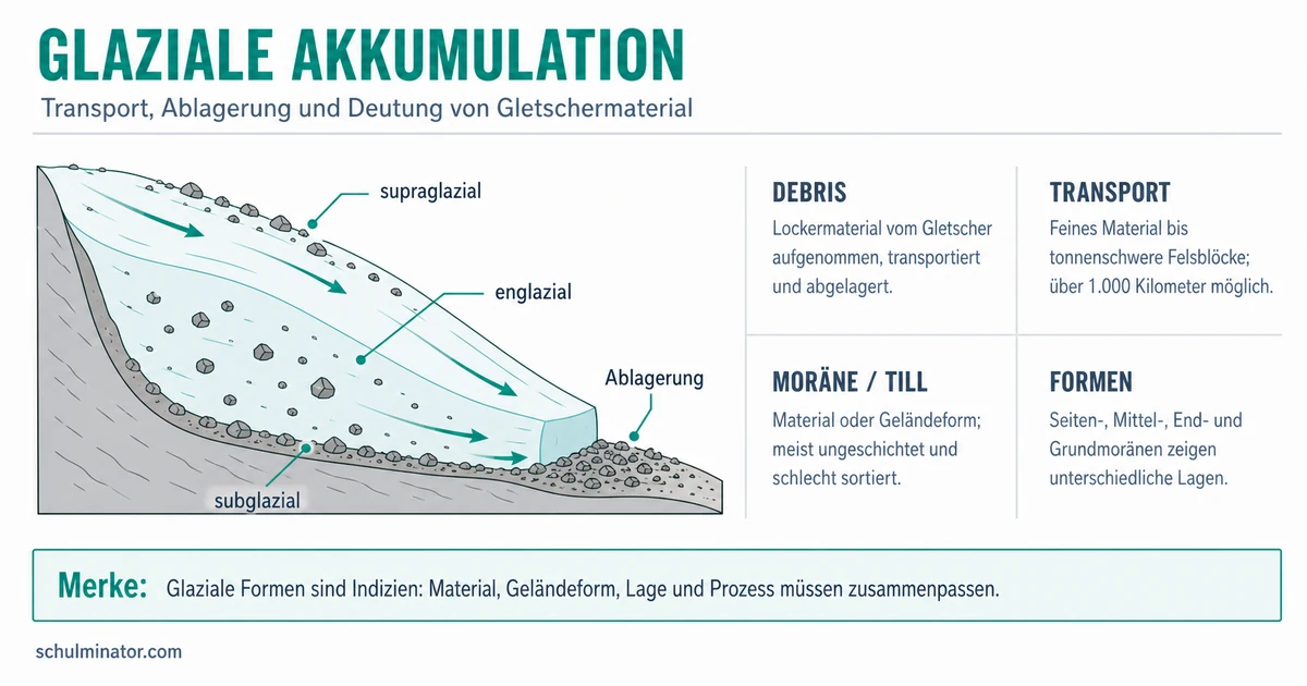Glaziale Akkumulation: Moränen und Drumlins