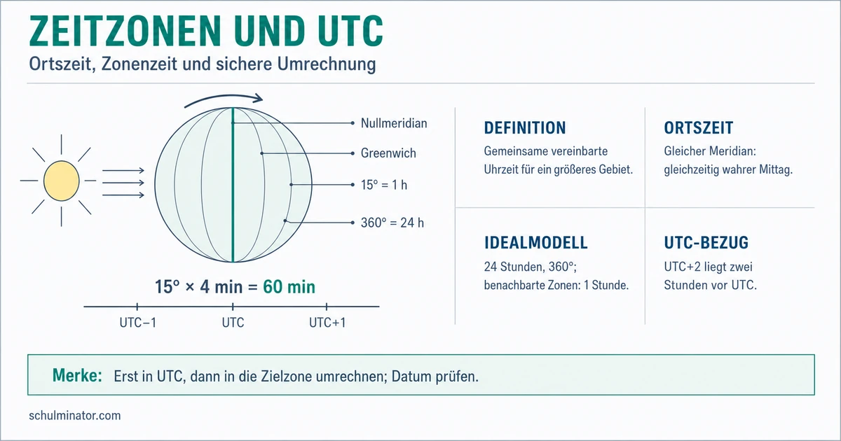 Zeitzonen verstehen und Uhrzeiten berechnen