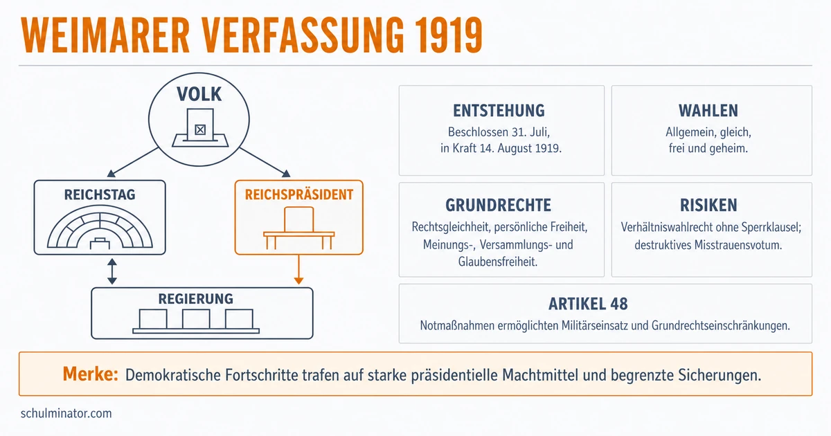 Weimarer Verfassung: Aufbau, Stärken und Risiken