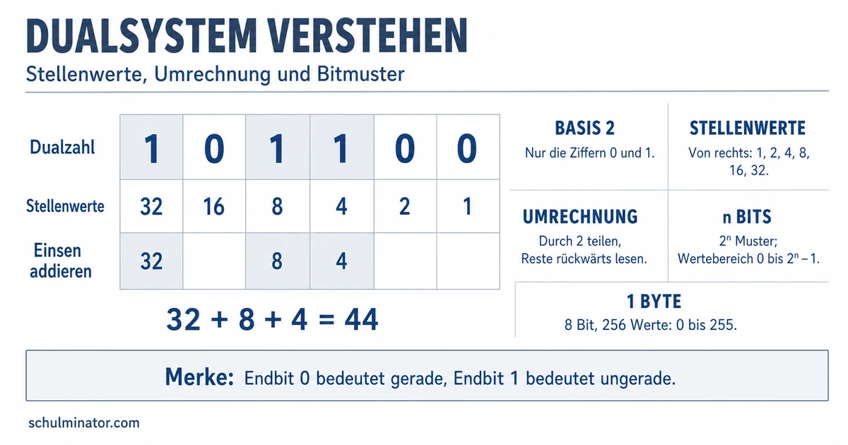 Dualsystem verstehen und Zahlen umrechnen