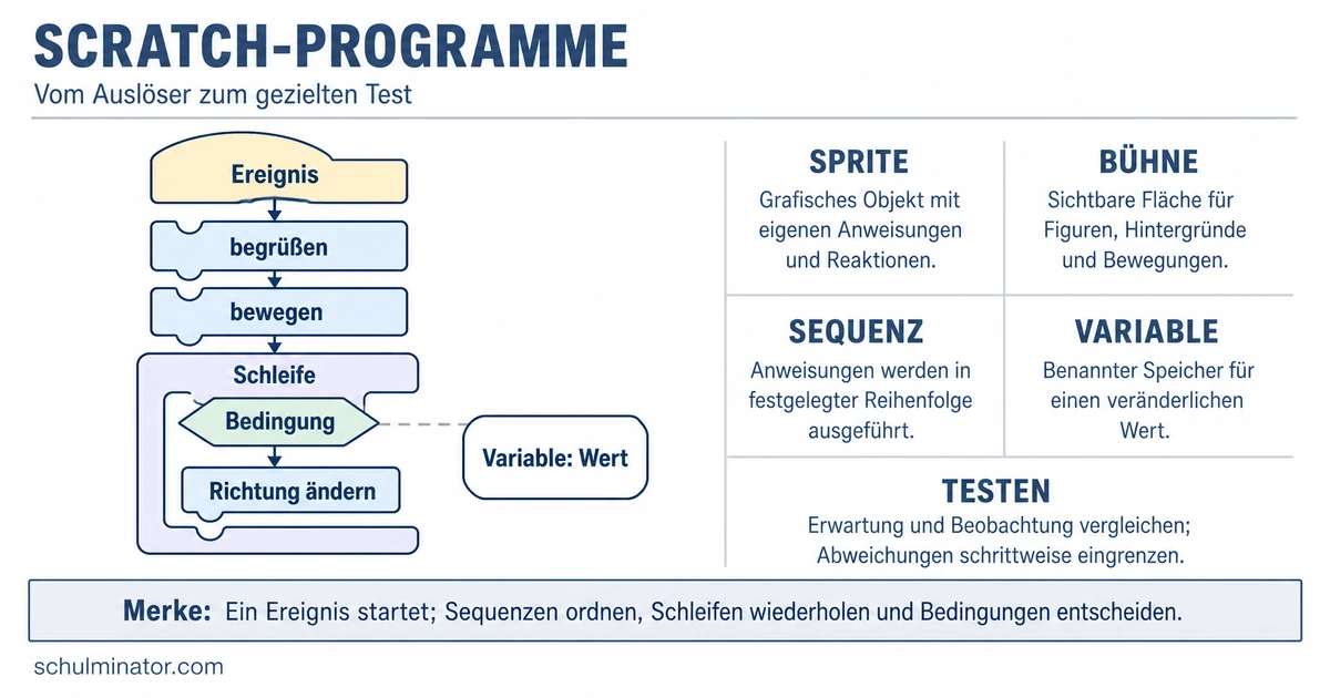 Scratch lernen: Blöcke, Schleifen und Tests