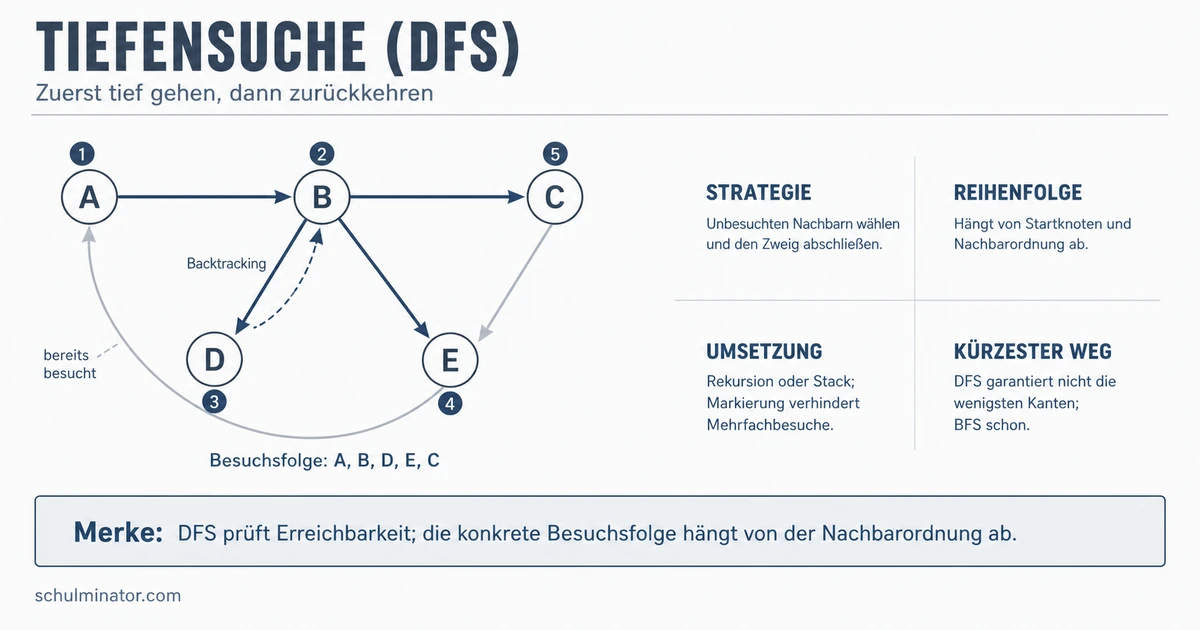 Tiefensuche (DFS): Ablauf, Stack und Beispiele