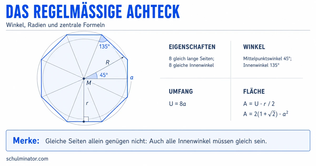 Achteck: Eigenschaften, Winkel und Fläche berechnen