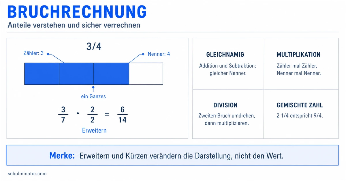 Bruchrechnung: Regeln, Beispiele und Übungen