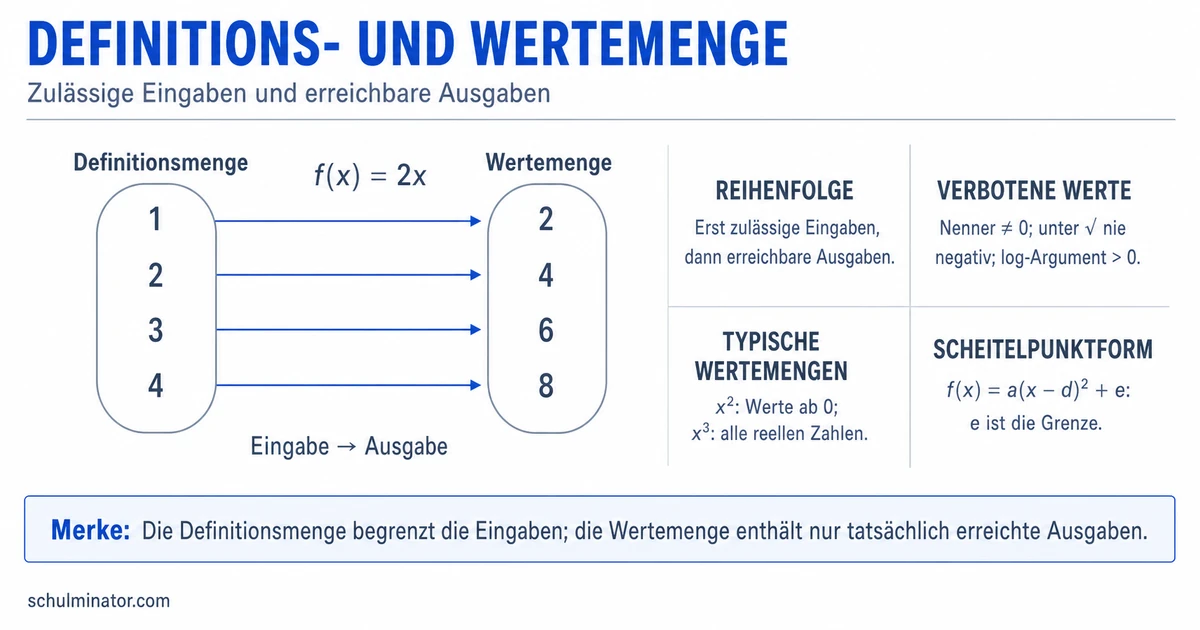Definitionsmenge und Wertemenge einfach erklärt