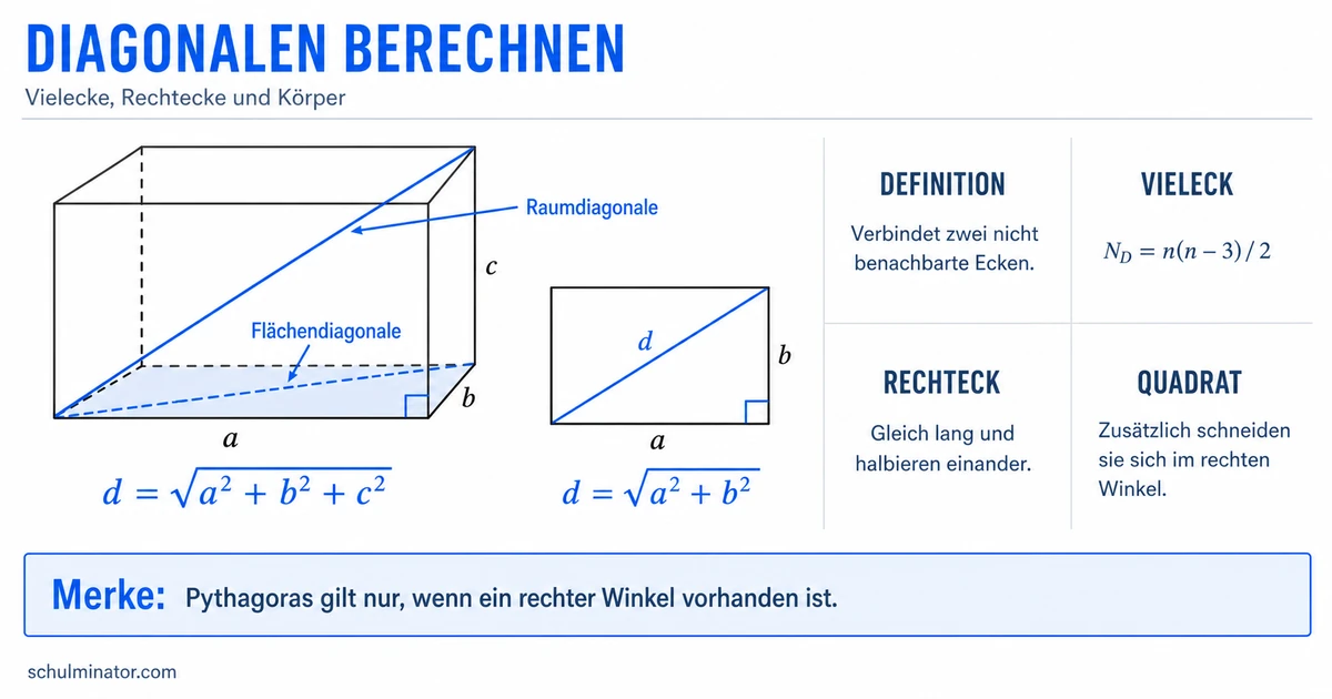 Diagonale berechnen: Rechteck, Quadrat und Quader