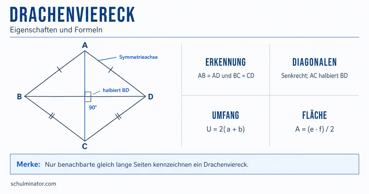 Drachenviereck: Eigenschaften und Formeln