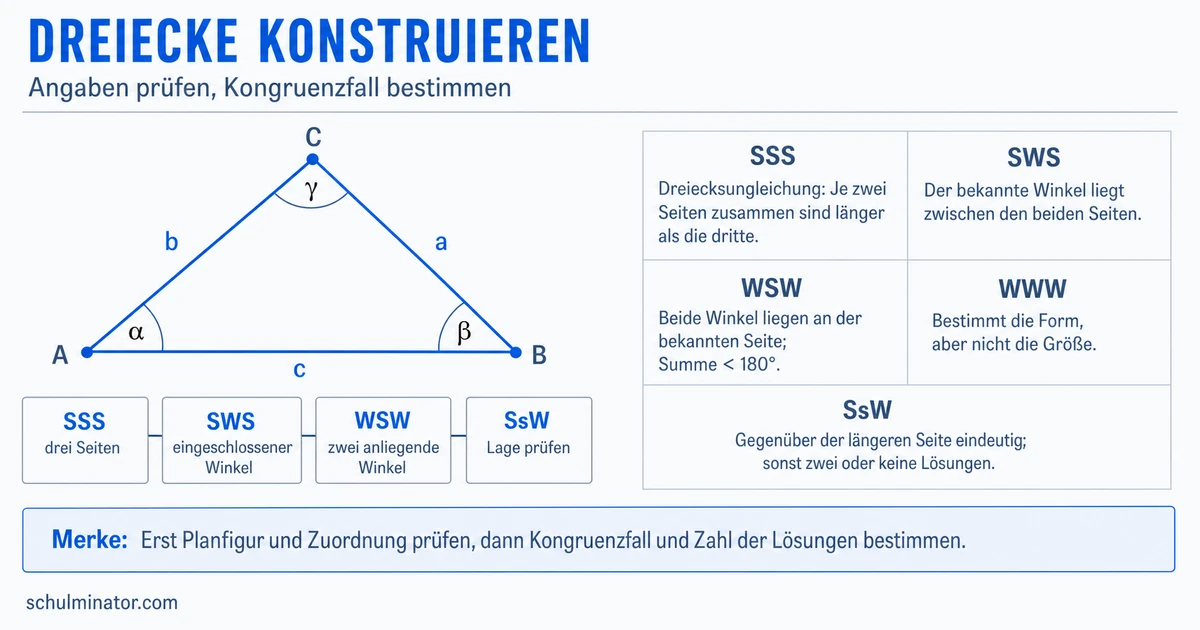Dreieckskonstruktion: SSS, SWS, WSW und SsW