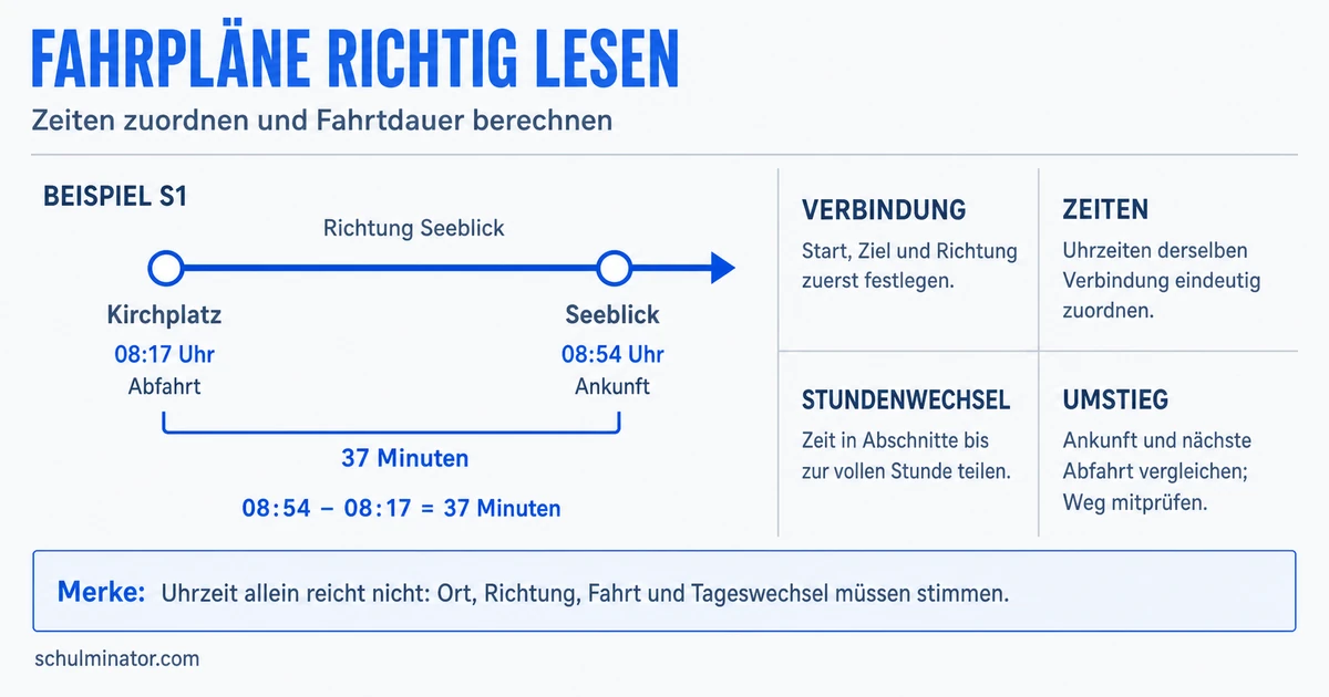 Fahrplan lesen: Zeiten, Dauer und Umsteigen