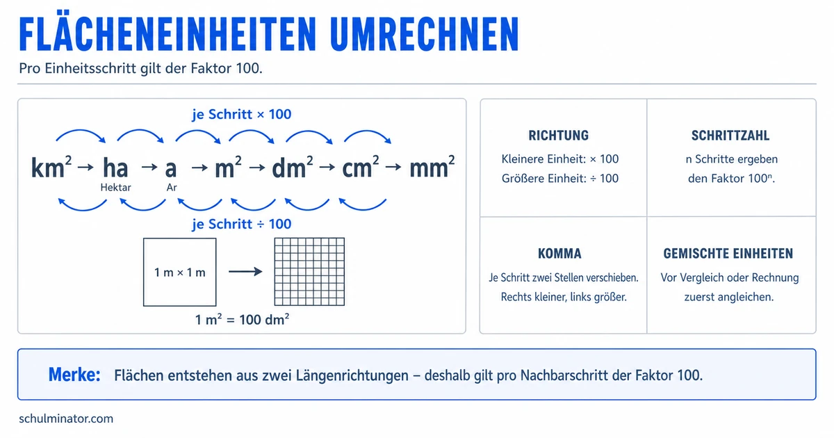 Flächeneinheiten umrechnen: Faktor 100 nutzen