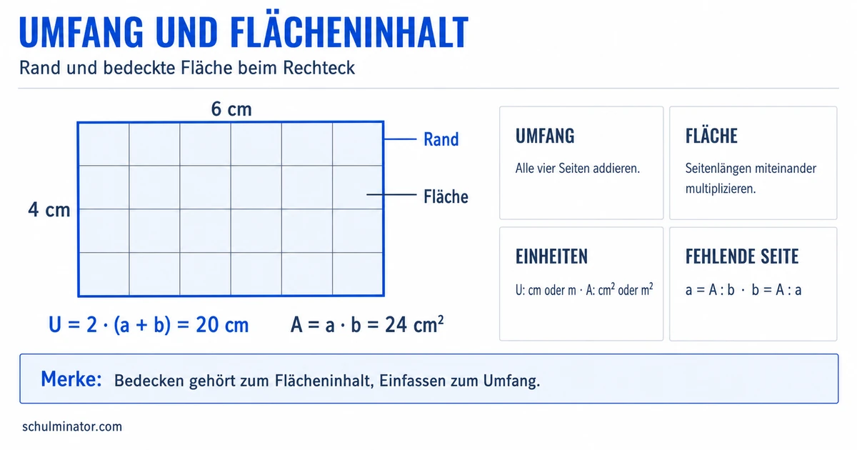 Flächeninhalt und Umfang beim Rechteck berechnen