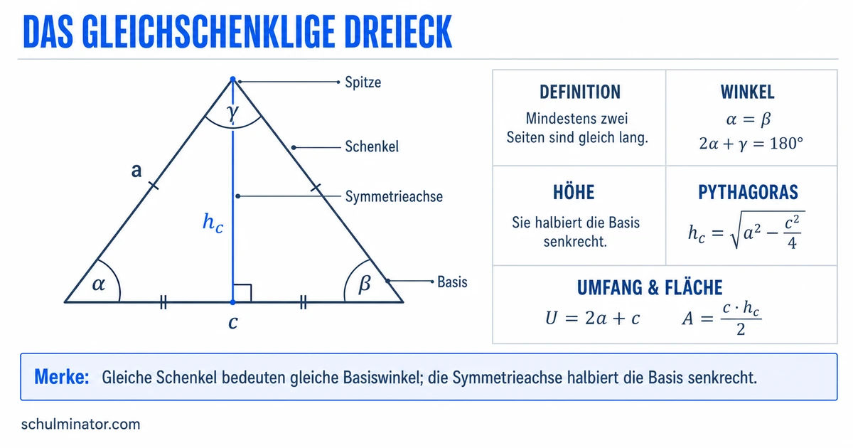 Gleichschenkliges Dreieck: Winkel, Höhe und Fläche