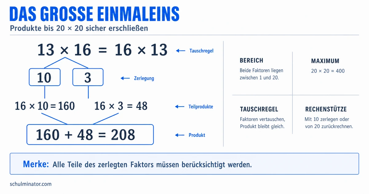 Großes Einmaleins: Aufgaben bis 20 sicher lösen