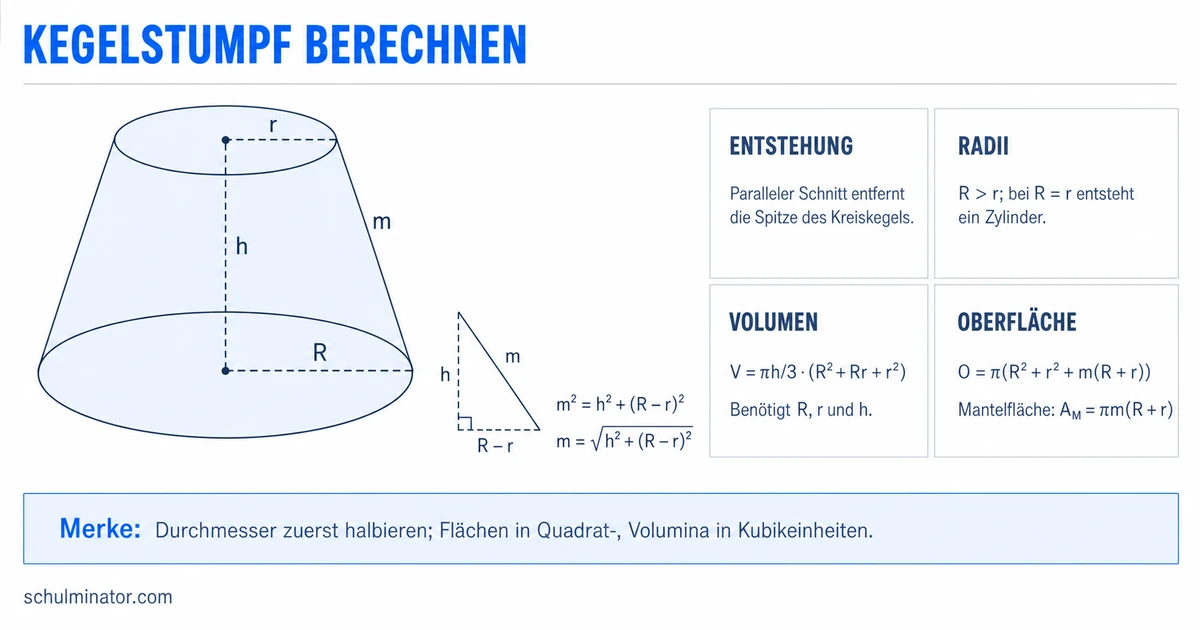 Kegelstumpf berechnen: Volumen und Oberfläche