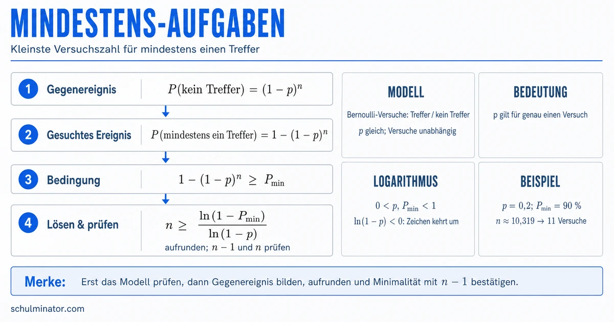Mindestens-Aufgaben: Gegenereignis und Logarithmus