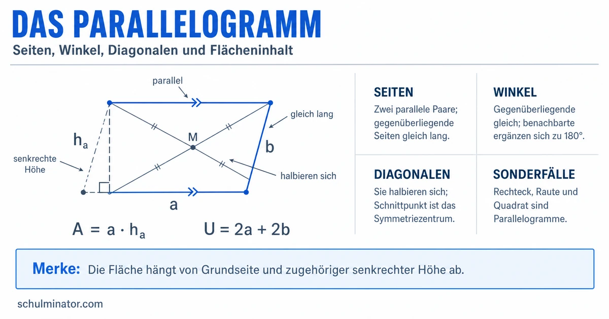Parallelogramm: Eigenschaften, Fläche und Umfang