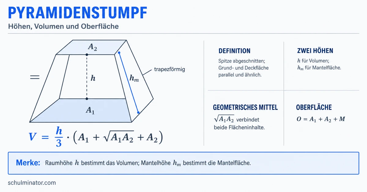 Pyramidenstumpf: Volumen und Oberfläche berechnen