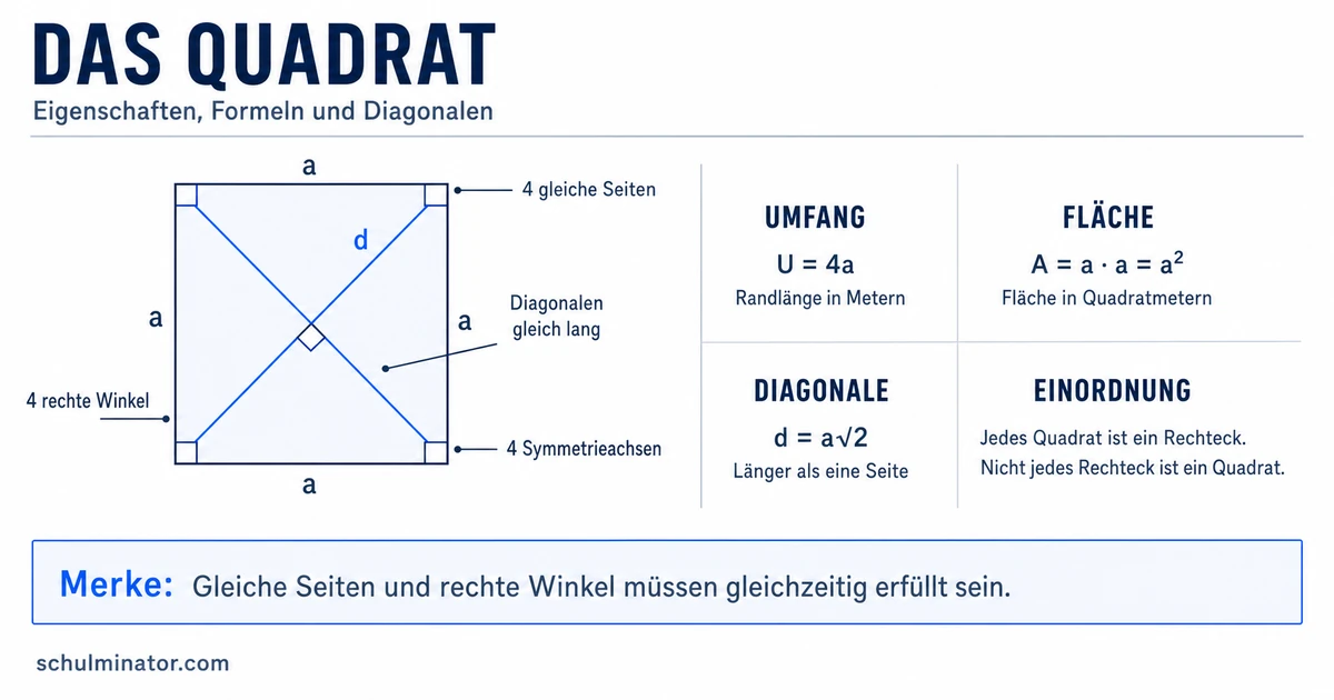 Quadrat: Eigenschaften, Formeln und Berechnungen