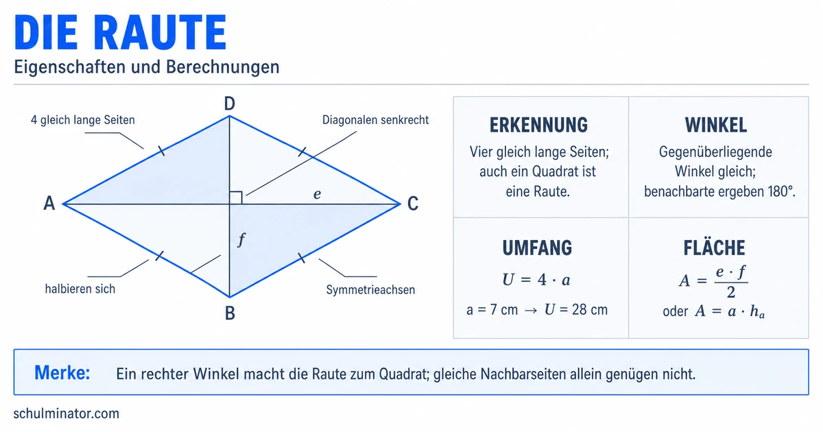 Raute: Eigenschaften, Umfang und Flächeninhalt