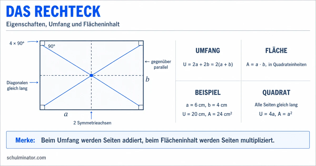 Rechteck: Eigenschaften, Umfang und Fläche