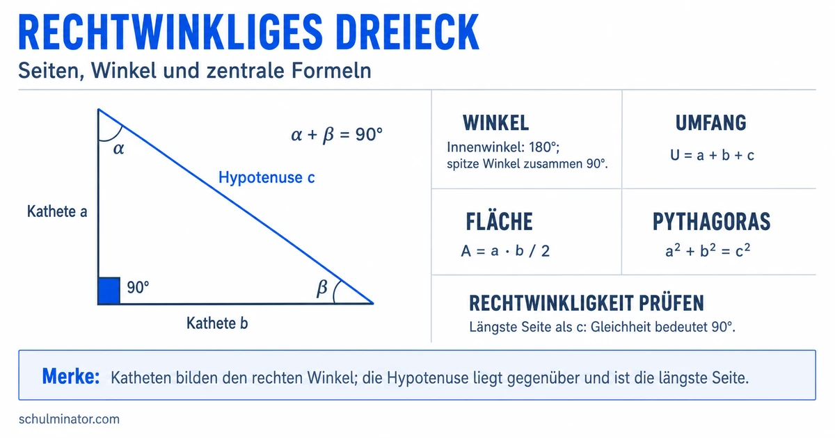 Rechtwinkliges Dreieck: Formeln und Beispiele